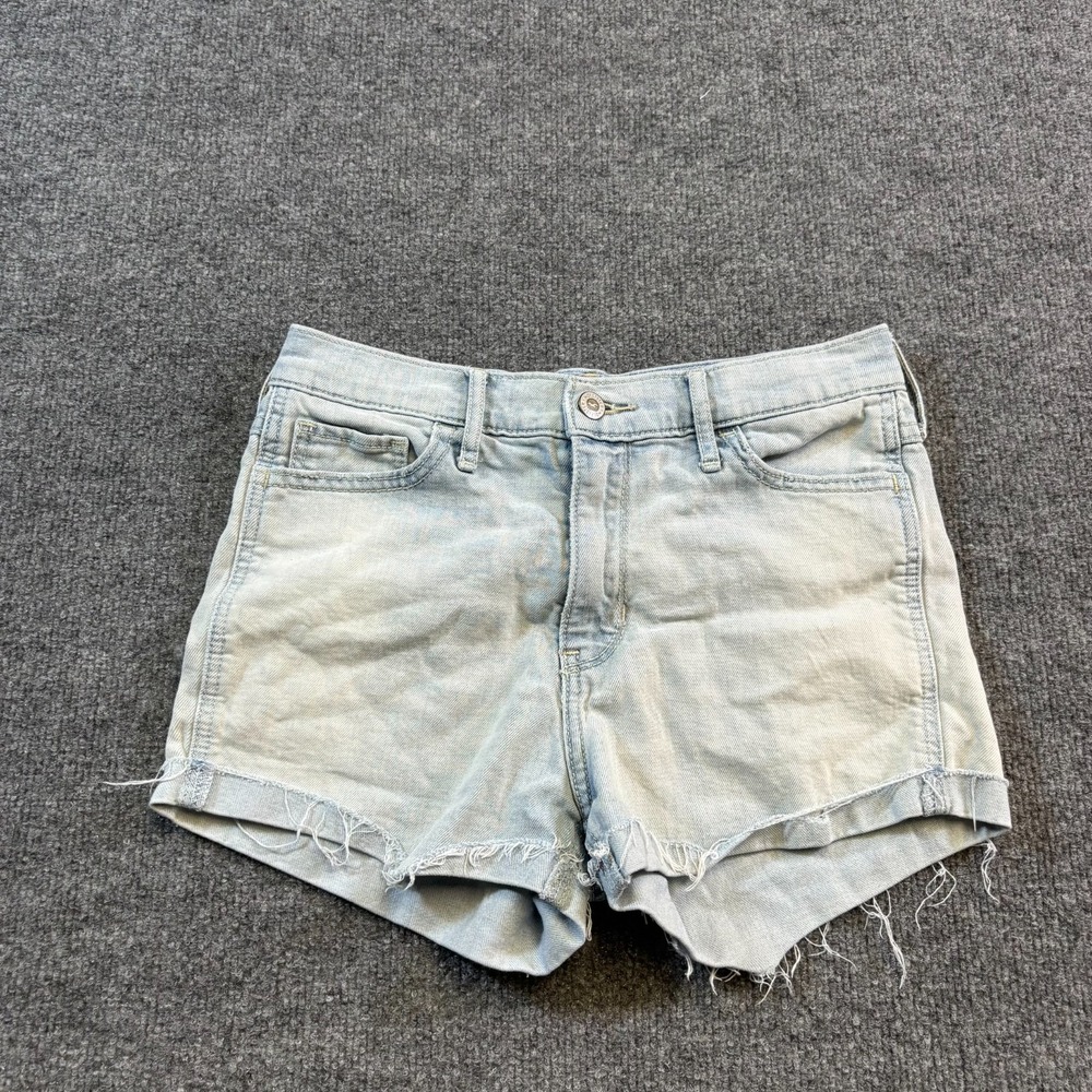 Hollister Cut-Off Short Women 3 Blue Cotton Denim Faded Workwear Raw-Hem Stretch